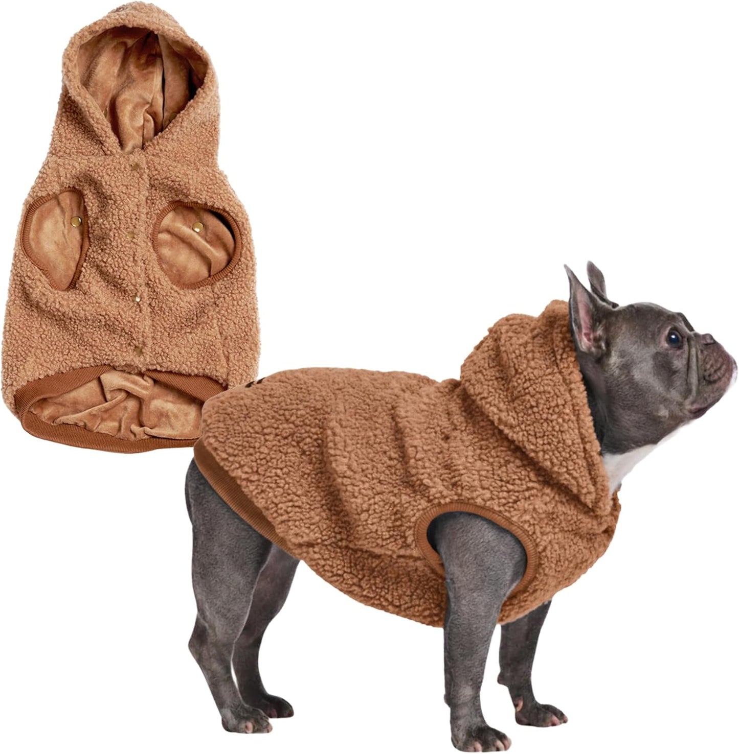 Spark Paws Teddy Dog Sweater, Sherpa Jacket Vest with Warm Fleece Lining, Winter Coat Suitable for Small Medium Large XL XXL Breeds - Brown - XL