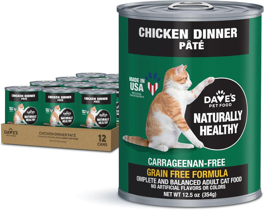 Dave's Pet Food Grain Free Wet Canned Cat Food Pate(Chicken), Made in USA Naturally Healthy, Wheat & Gluten-Free, 12.5 oz Cans (12 Pack)