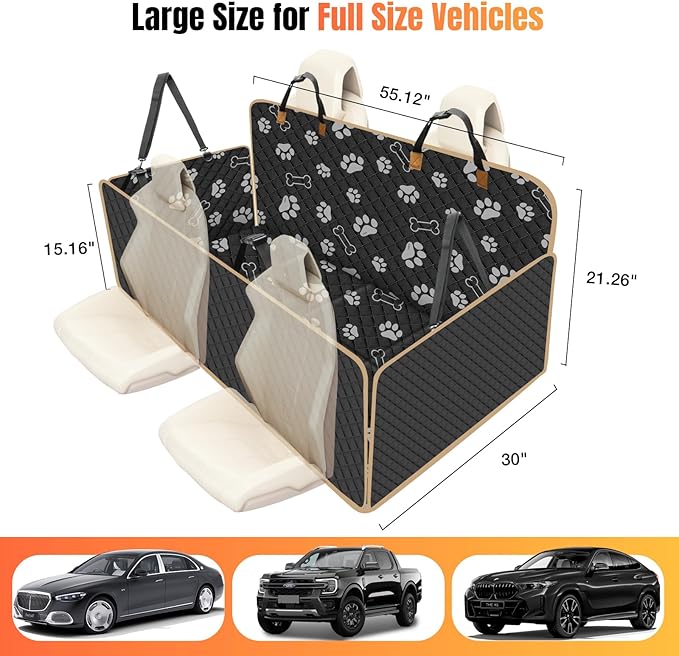 Dog Car Seat Cover for Back Seat, Larger Dog Car Bed Cover with Strong Bottom, Car Back Seat Extender Hammock for Full Size Truck/SUV Black 8 Panels Black Foot Print