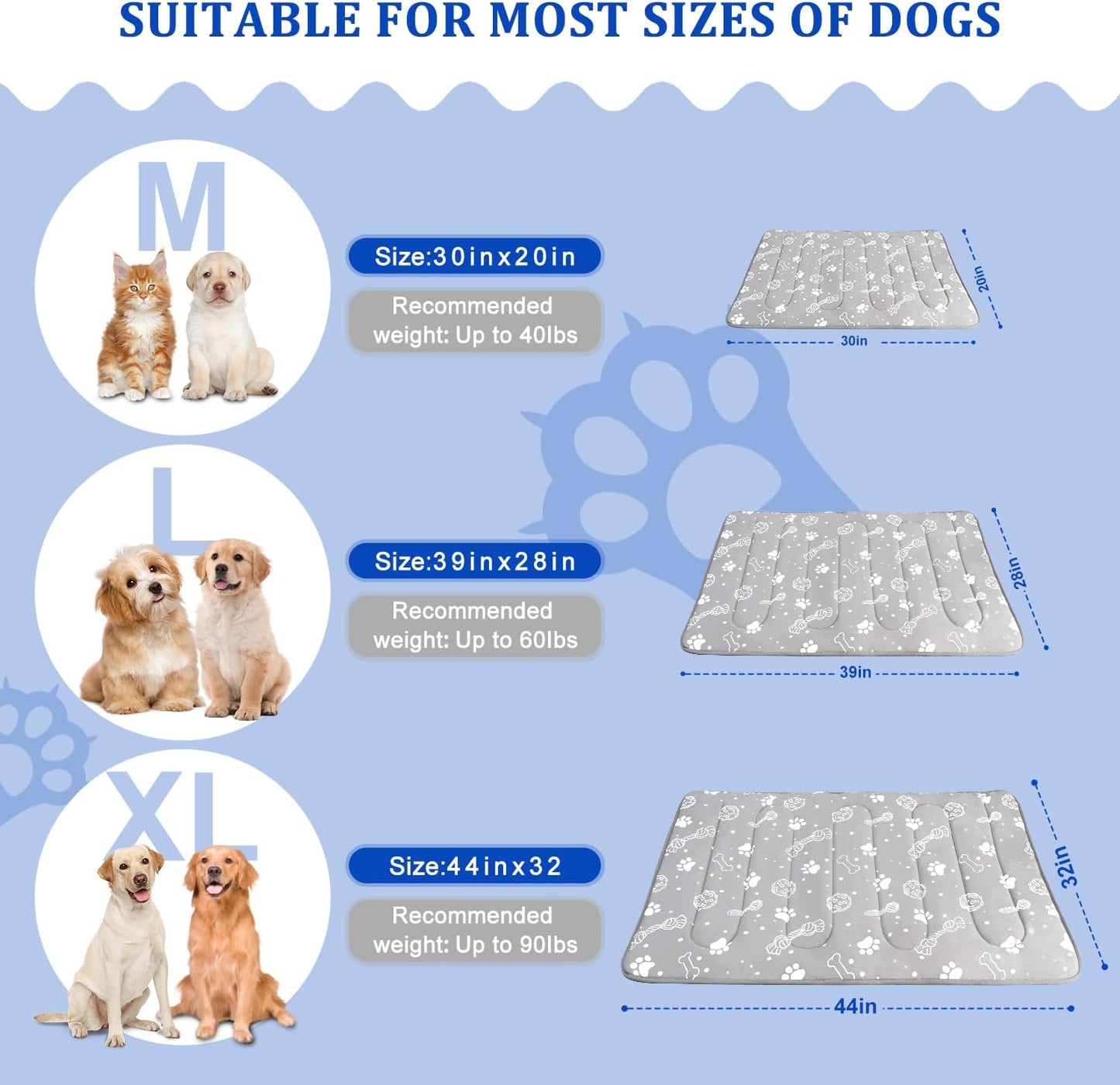 MH MYLUNE HOME Upgrade Cooling Mat for Pets, 44”x32” Arc-Chill Fiber Reinforced Padding, Heat-Absorbing Color-Changing Pet Pad, Foldable/Washable Summer Bed