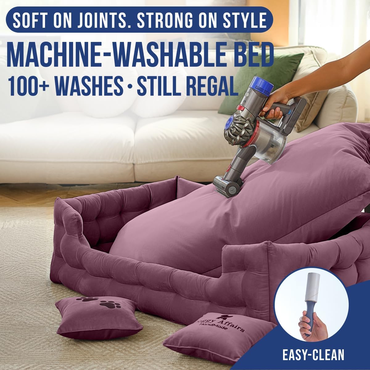 Luxury Dog Bed Chesterfield – Handcrafted Velvet Throne for Dogs | Joint Support, Calming & Temp-Regulating Comfort | Durable 5+ Years, Anti-Claw, Washable 100+ Times – XL, Purple