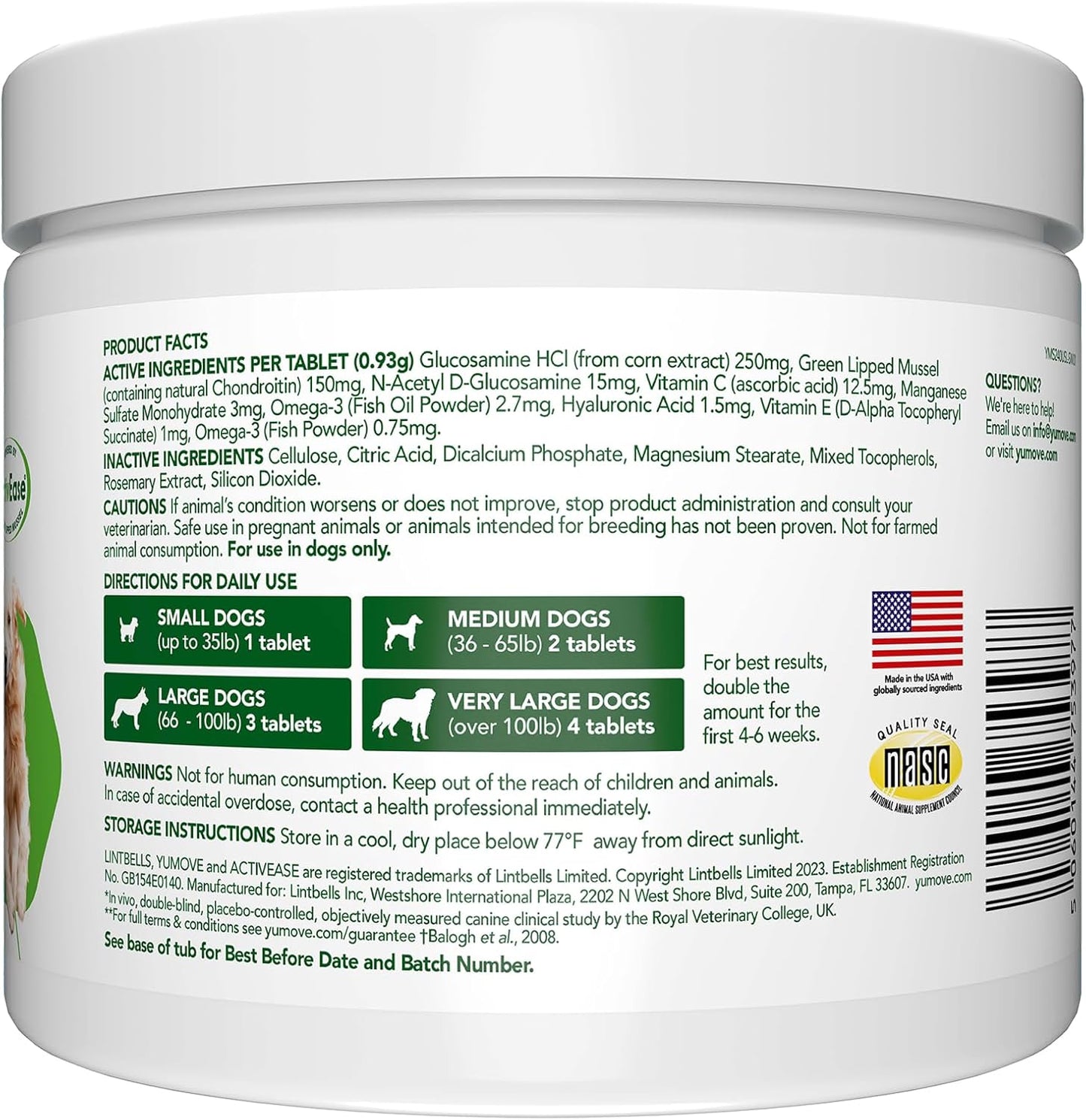 Yumove Hip & Joint Supplement for Dogs - with Glucosamine Chondroitin, Omega 3, Hyaluronic Acid, Green Lipped Mussel & Fish Oil for Dogs - Senior Dog Joint Supplement (240ct Chewable Tablets)