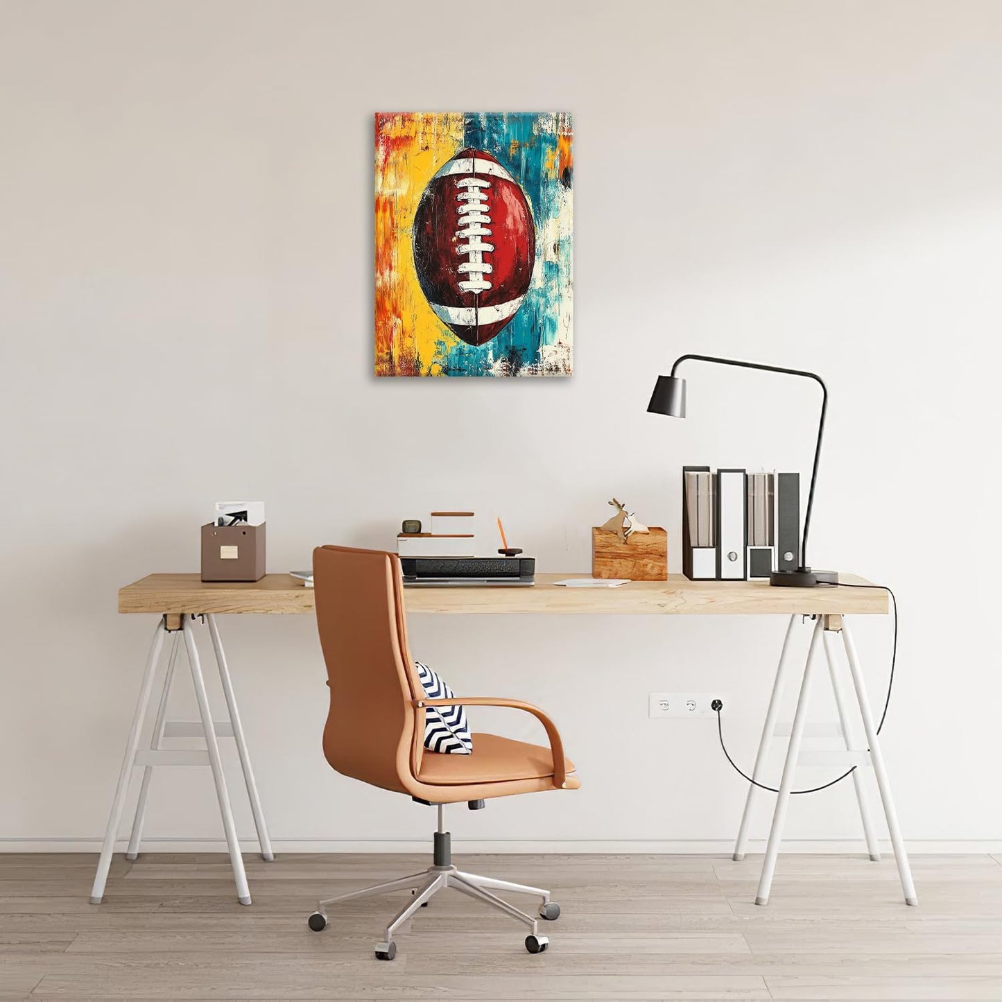 Graffiti Football Bathroom Pictures Wall Art, Rugby Sport Bathroom Wall Decor, Colorful Football Framed Painting Canvas Artwork for Bedroom Living Room Decorations 16"L x 12"W