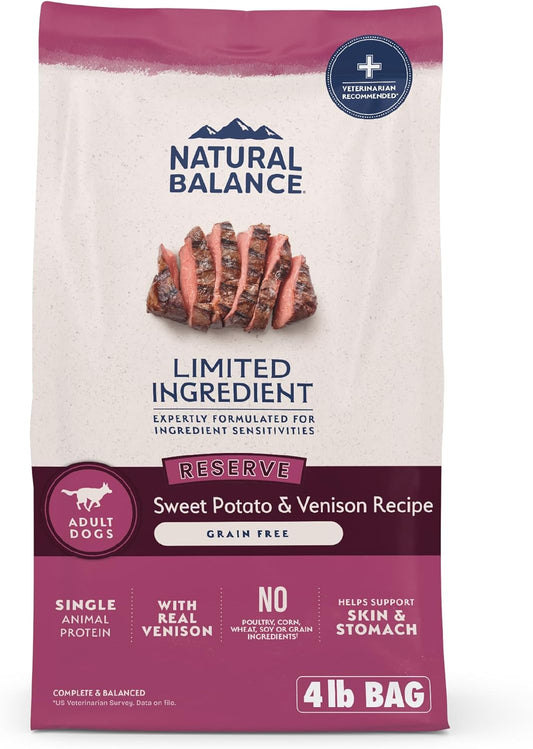 Natural Balance Limited Ingredient Adult Grain-Free Dry Dog Food, Reserve Sweet Potato & Venison Recipe, 4 Pound (Pack of 1)