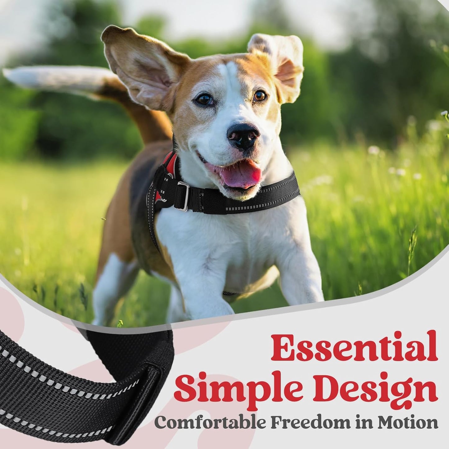 rabbitgoo Dog Harness for Large, Easy On Pet Vest with One Buckle, No Pull Adjustable Service Harness with D-Ring & Handle, Reflective for Safety Walking, Training, Red, L