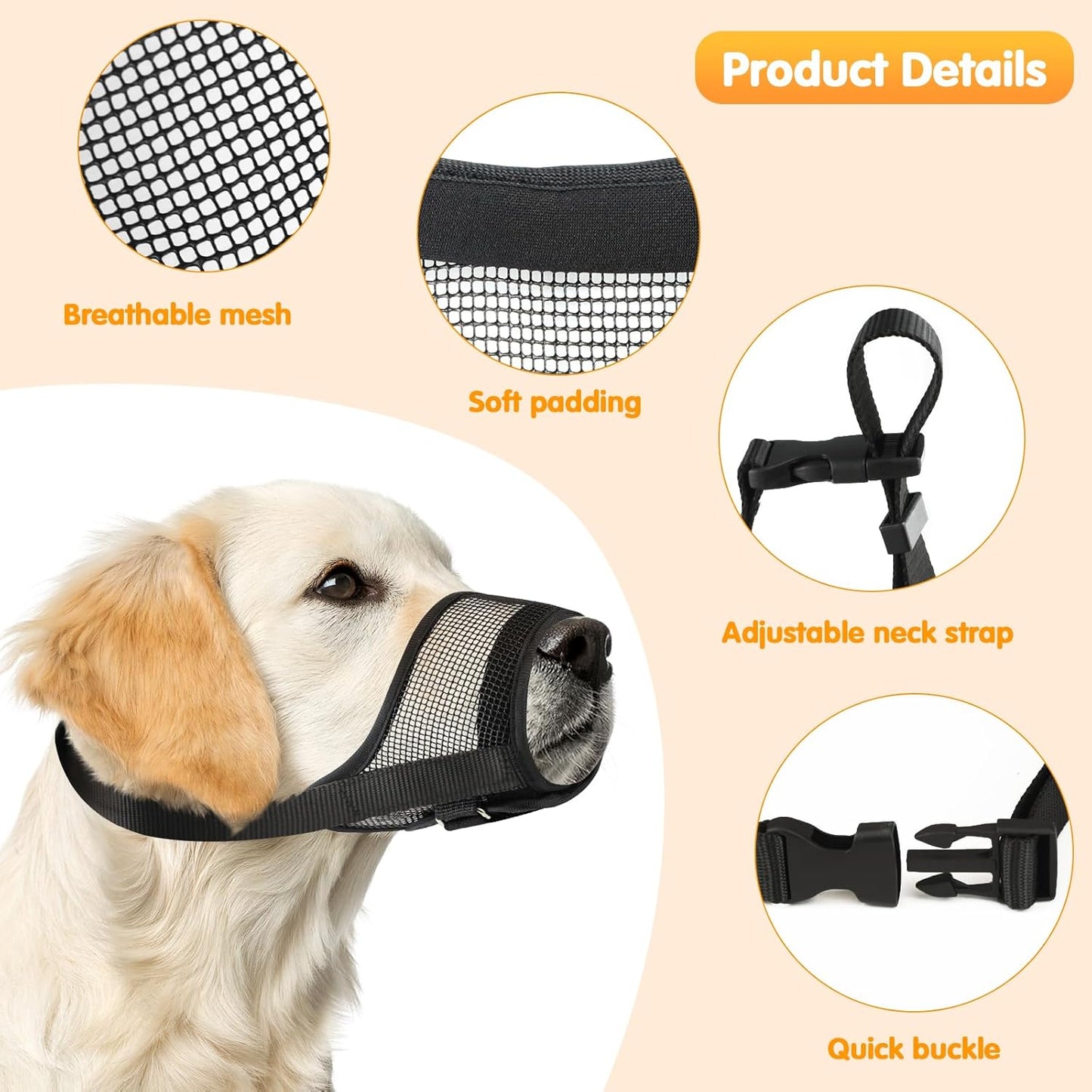 Dog Muzzle, Soft Mesh Muzzle for Medium Sized Dog Mouth Guard, Breathable Adjustable Muzzles to Prevent Biting, No Bark Muzzle for Dogs Allow Panting Drinking (Black, M)