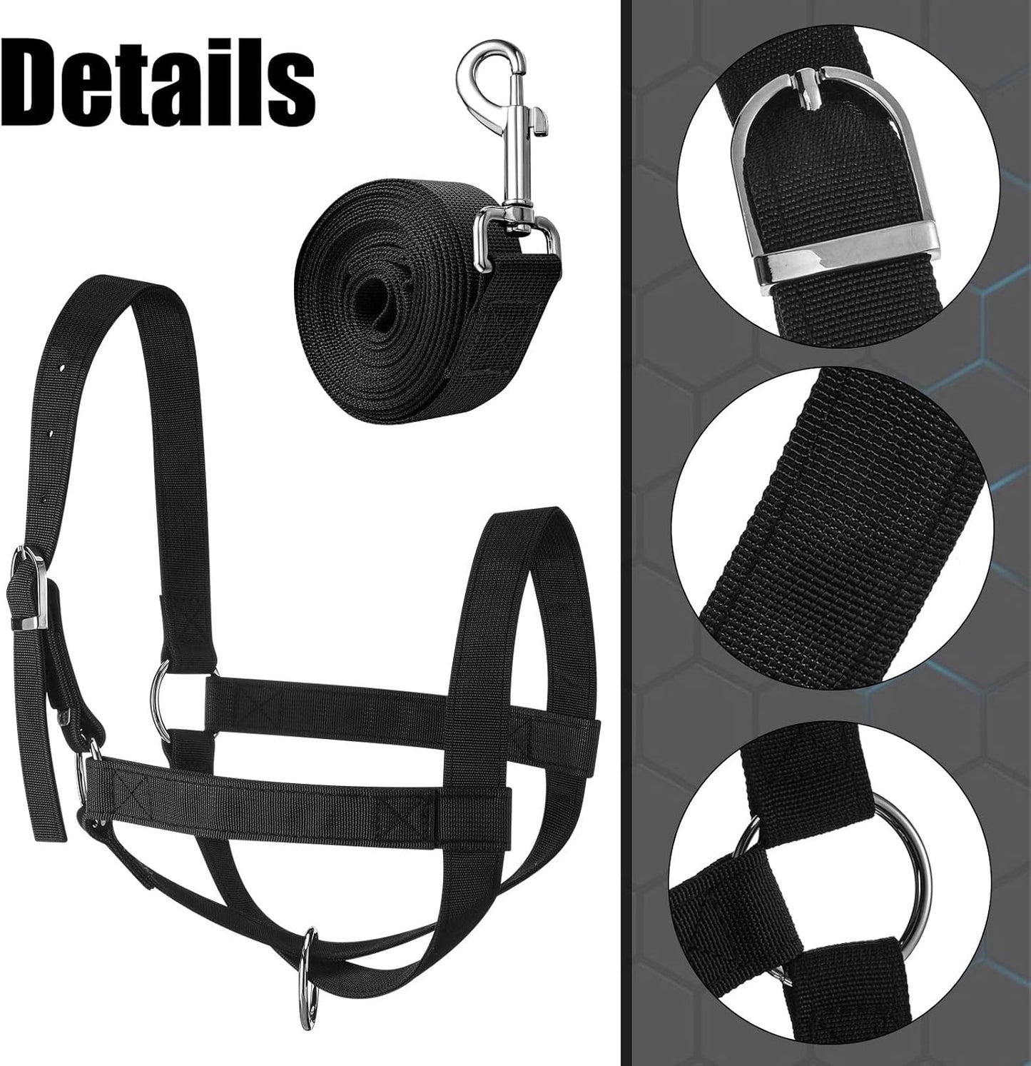 Hillban Cow Halter Cattle Halters Adjustable Calf Halter with Leading Rope for Miniature Horse Donkey Goat Foal Nylon Cattle Training Supplies