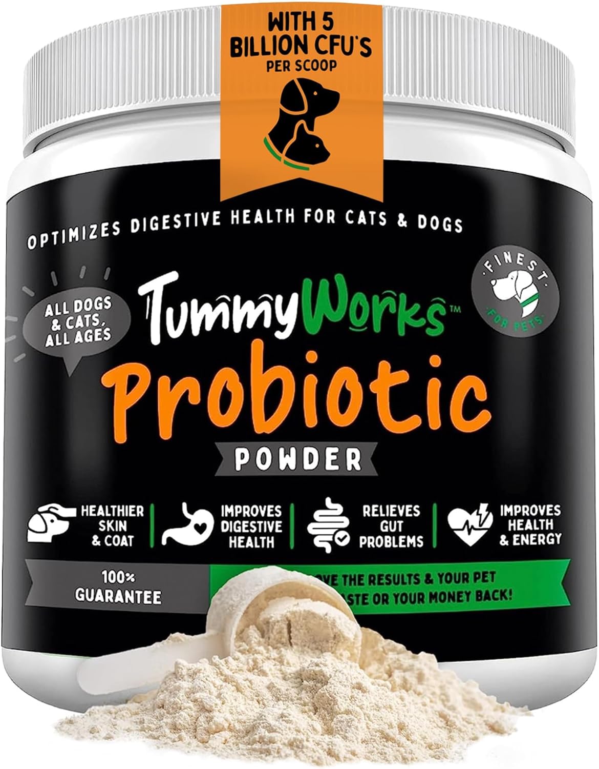 TummyWorks Probiotic Powder for Dogs & Cats. Probiotics For Digestive Health, Immune Support, Diarrhea, Gas, Itching & Seasonal Allergies. With Digestive Enzymes & Prebiotics. Made in USA - 160 Scoops