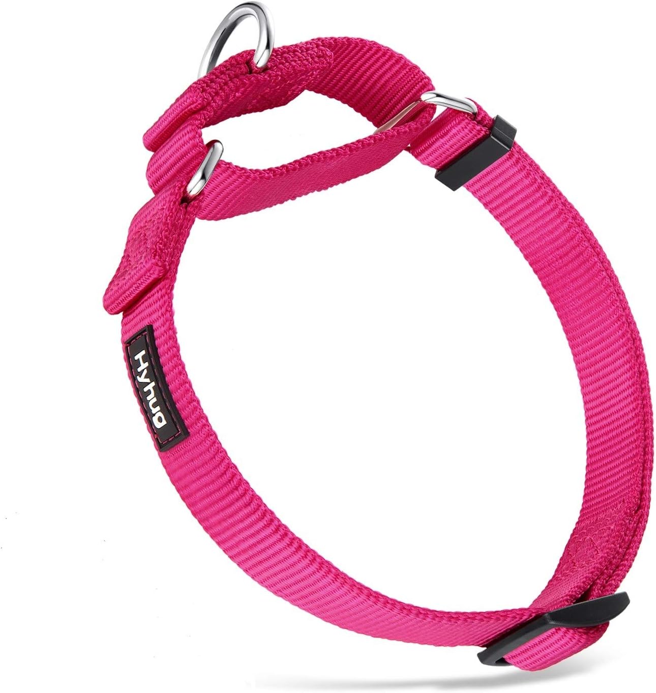 Hyhug Martingale Dog Collar Without Buckle: Anti Escape, No Slip Heavy - Duty Nylon, Colorfast & Adjustable for Medium Breeds(Medium,Rose Red Pink)