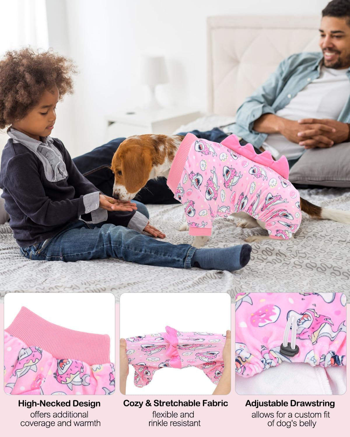 CuteBone Dinosaur Costume Dog Pajamas, Stretchy Spandex Crystal Velvet Sleepwear Coat for Small Dogs, Soft & Warm Pet Outfit Clothes for Cold Weather, Cozy Pullover Design COSP09S