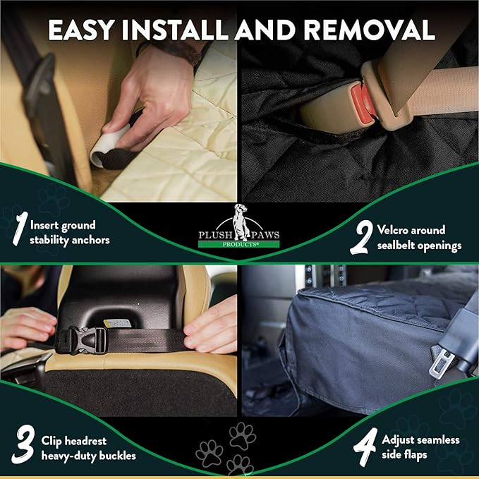 Plush Paws Products Premium Bucket Car Seat Protector | Diamond Stitching | Washable & Waterproof Front Seat Dog Cover Car, Truck, & SUV | Nonslip, Tear Resistant Pet Passenger Seat Cover | Grey