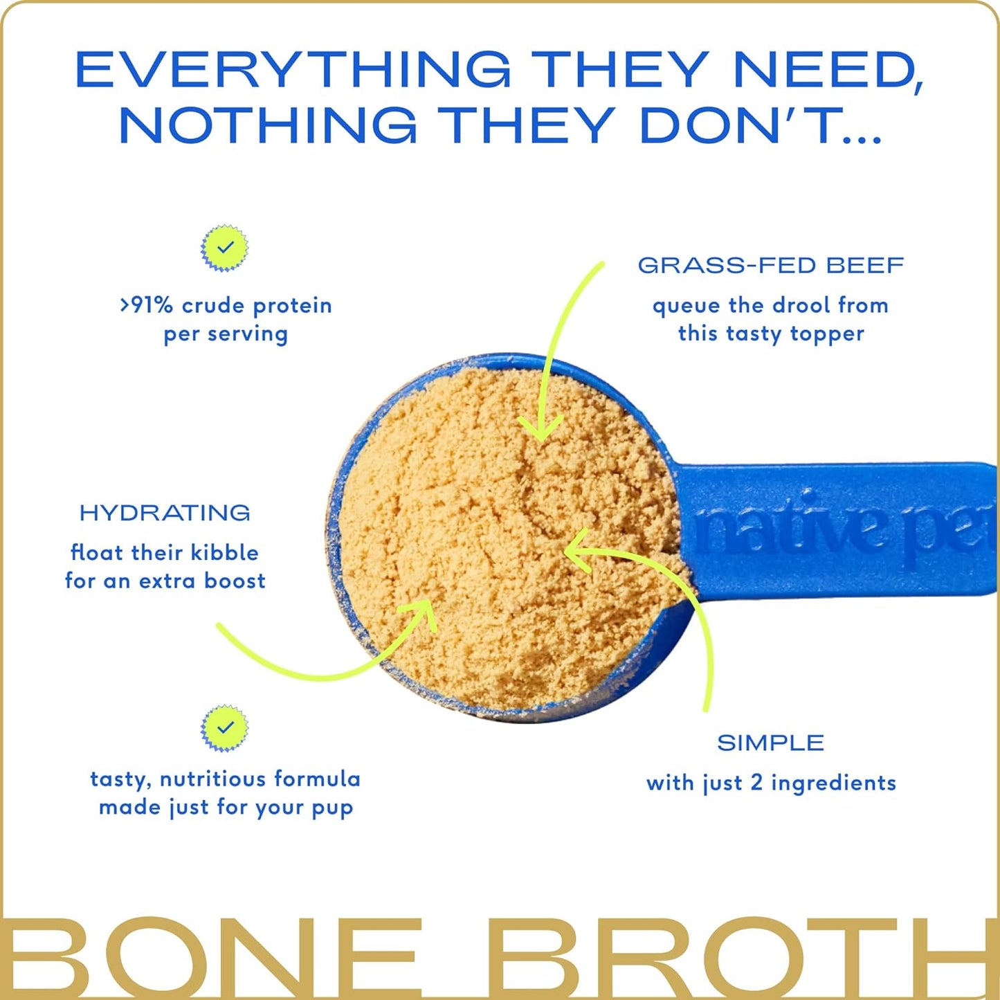 Native Pet Bone Broth for Dogs and Cats - Made with Real Beef Bone Broth, Dog Food Toppers for Picky Eaters - Provides Extra Hydration & Nutrition for Joint Strength, Immunity & Heart Health-96 Scoops