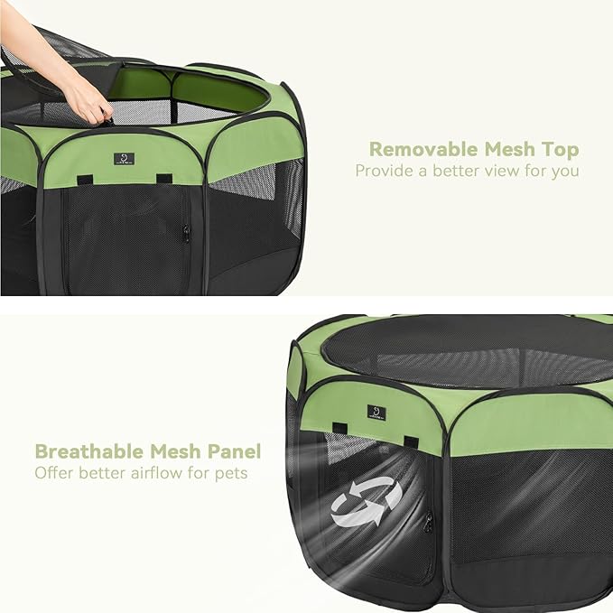 A4Pet Puppy Playpen Indoor, 39.5” Portable Pet Playpen with Bowl, Suitable for Puppies, Kittens, and Small Animals, Removable Zipper & Mesh Panel(16”W × 10”H)