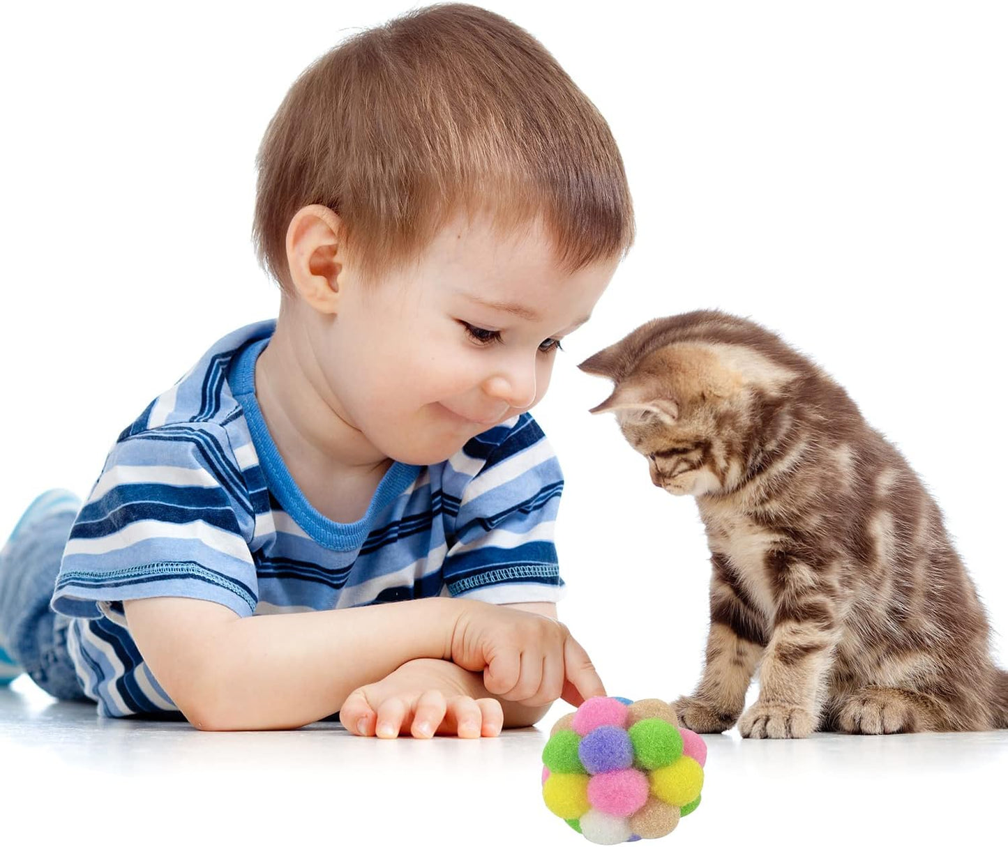 AQSXO 2 Inches Cat Toy Balls with Bell, Colorful Soft Fuzzy Balls, Cat Toys for Indoor 12 Pieces.