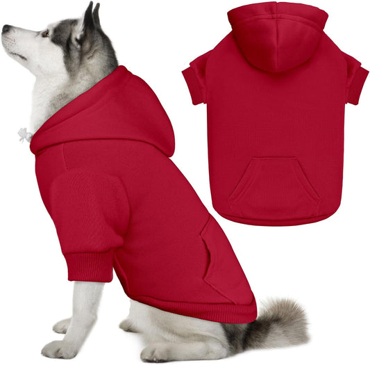 Dog Sweaters for Large Dogs Dog Hoodie Pet Sweater Solid Soft Brushed Fleece Pet Clothes Hoodie Sweatshirt with Pocket(Red-XL)