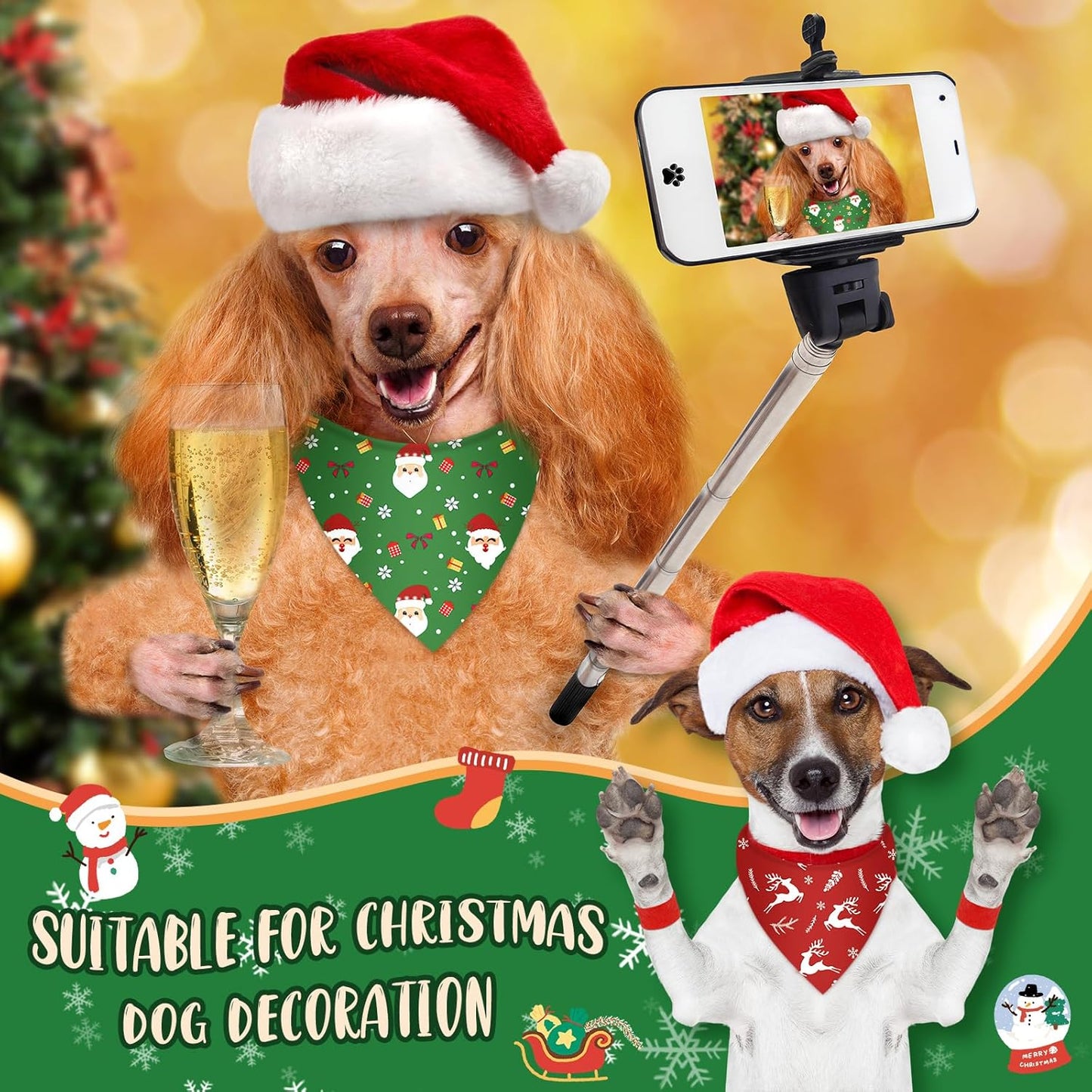 Weewooday 50 Pcs Christmas Bandanas for Dogs Xmas Bandanas Bulk with Santa Snowflake Candy Cane Soft Bibs Adjustable Triangle Doggie Scarf for Small Medium Large Pet (25.6 x 17.7 x 17.7 Inch)