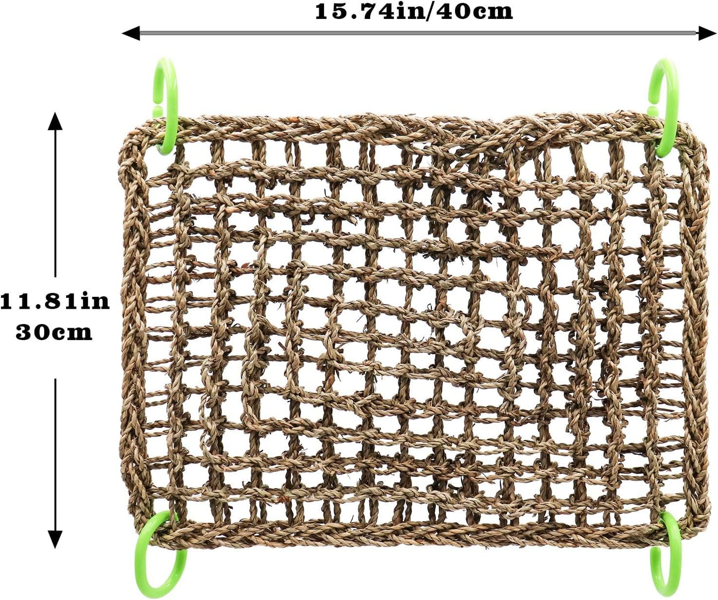16 x 12 Inches Bird Seagrass Mat, Natural Seagrass Woven Net, Bird Hammock Mat with Hooks, Bird Cage Accessories, Climbing Rope Ladder Chew Toys for Cockatiel Hamster Guinea Pig Rats Hamster Parakeet