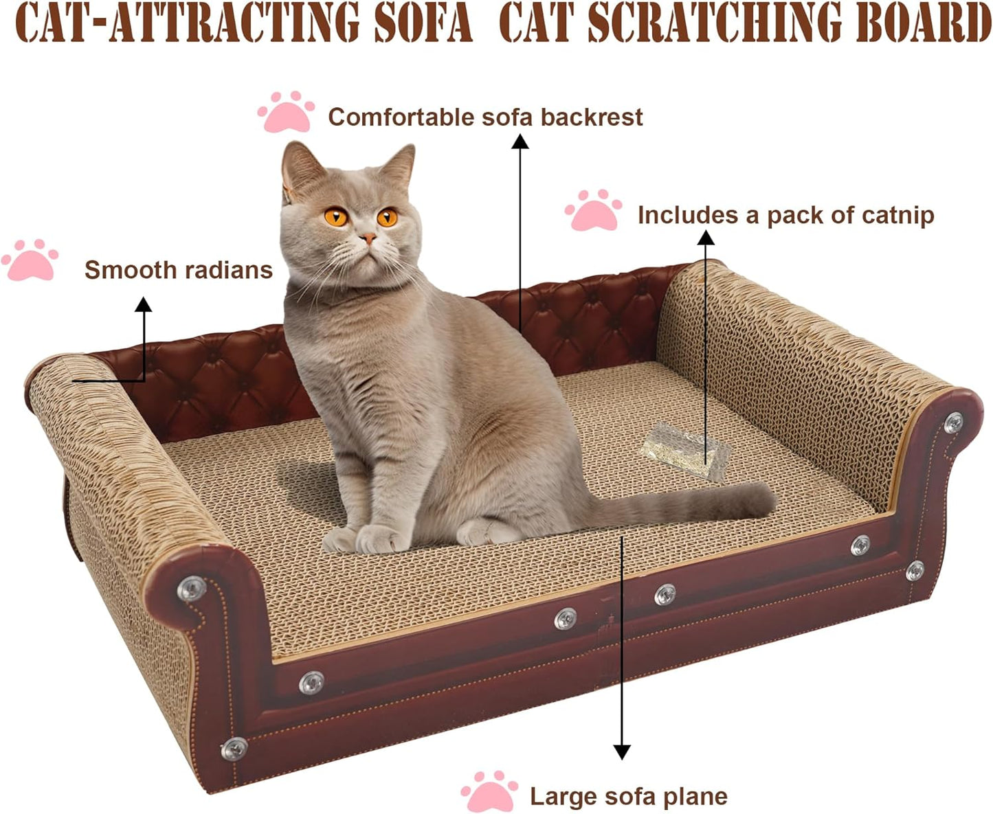 Scratching Sofa, Couch Shaped Thick Scratching Cardboard, Lounge Bed for Indoor Rest&Play, Sofa Scratcher Pad (Brown, 22.4" L X 12.2" W X 6.3" H)