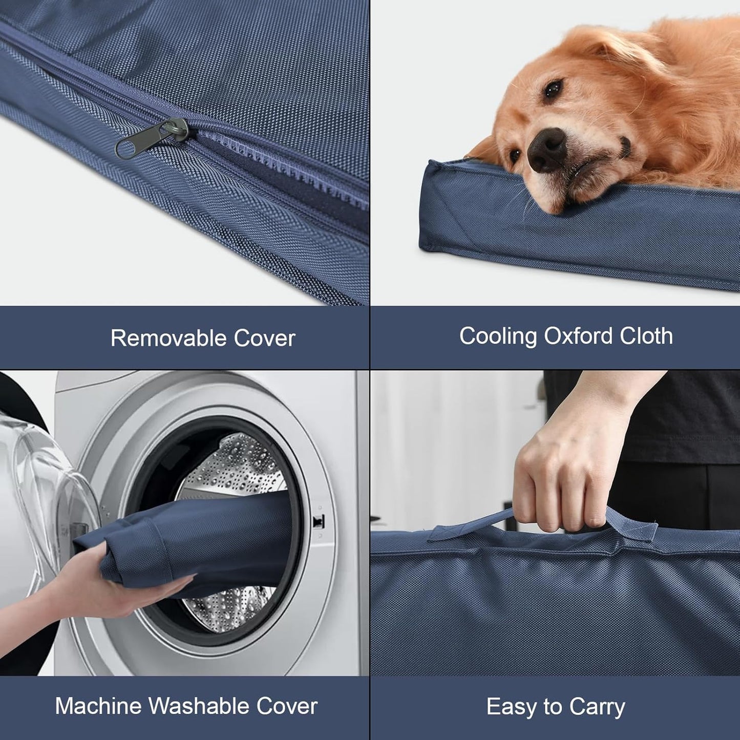 Outdoor XXL Dog Bed Waterproof, Dog Bed for Extra Large Dogs, Orthopedic Egg Foam Pet Bed with Washable and Removable Oxford Cooling Cover, Navy