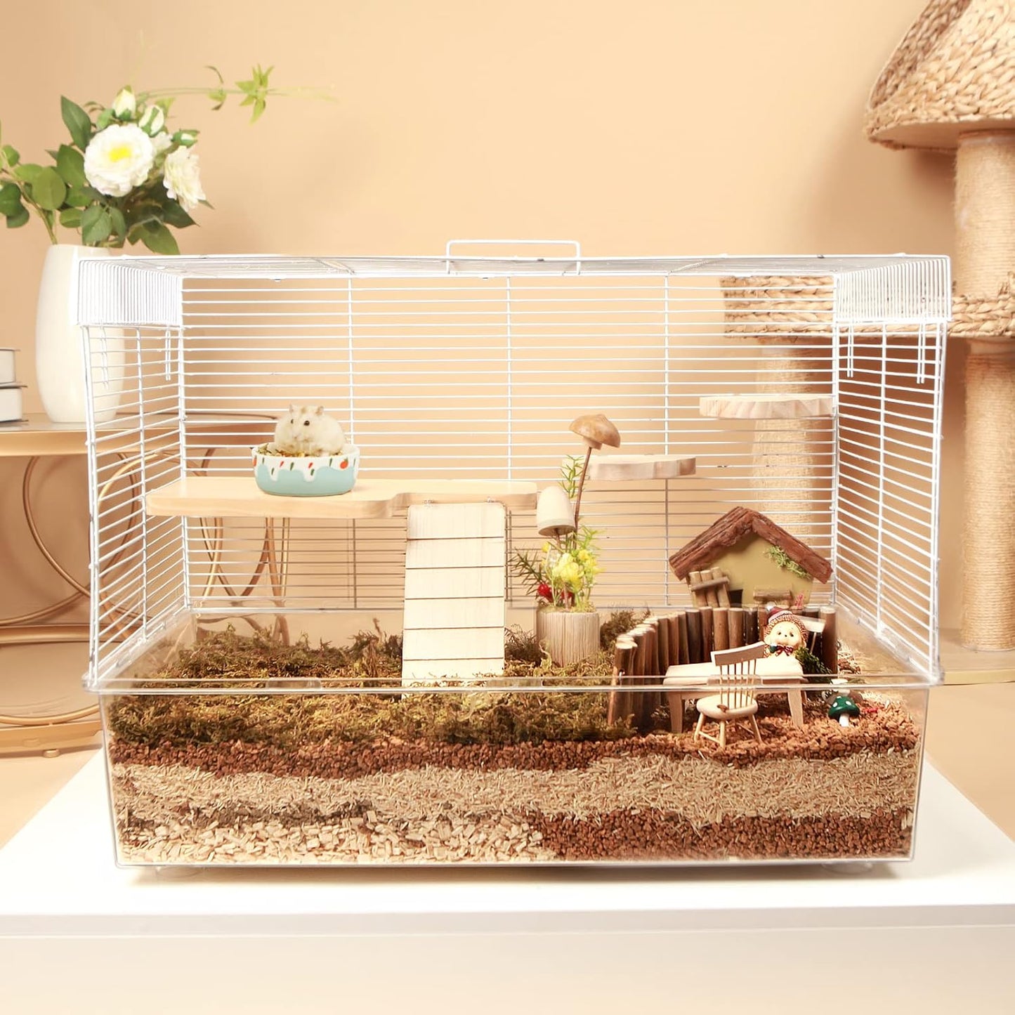 BUCATSTATE Hamster Cage 3-Level with Accessories, Includes Free Exercise Wheel, Water Bottle, Food Bowl & Hamster Hideout, Large Hamster Cage for Dwarf Hamster, Mice, Degus (24.4" L*13.7 "W*16.9" H)