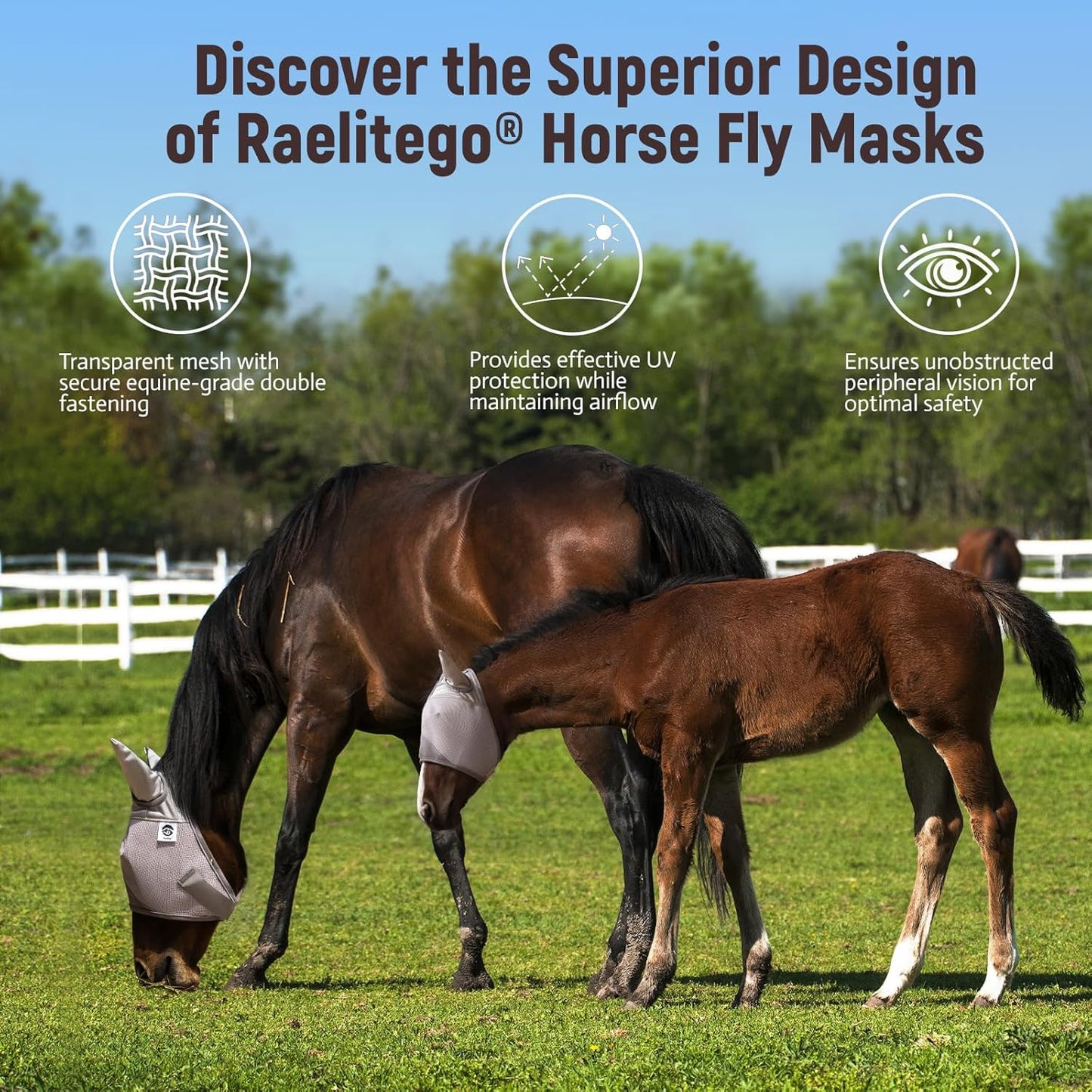 Horse Fly Mask, Adjustable Fly Masks for Horses with Ears, UV Protection from Insect Pests Comfort Mesh Without Nose Average Size Horses Accessories(Extra Large)