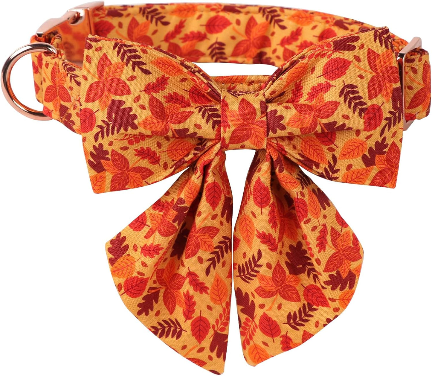 Lionet Paws Dog Collar with Bowtie - Cute Cotton Adjustable Fall Bowtie Dog Collar with Metal Buckle for Small Medium Large Dog Girl Boy Gift, S, Neck 10-16in
