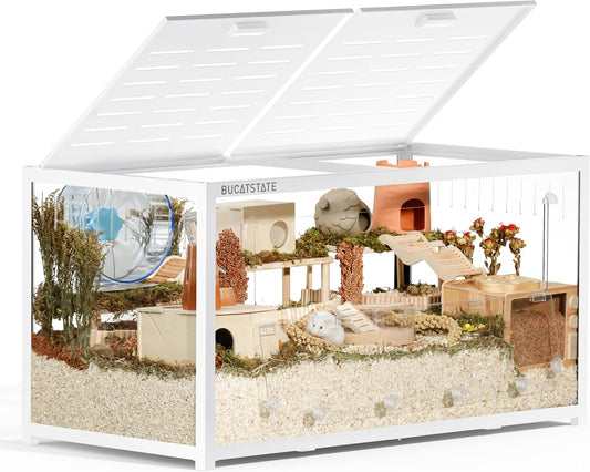 BUCATSTATE Hamster Cage 3.0: Metal Large Rat Cage Stackable with Top Access Easy Assemble 39.3L x 19.7W x 20.6H Inches Dwarf Syrian Hamster Tank for Gerbil Mouse (5.4 ft², White)