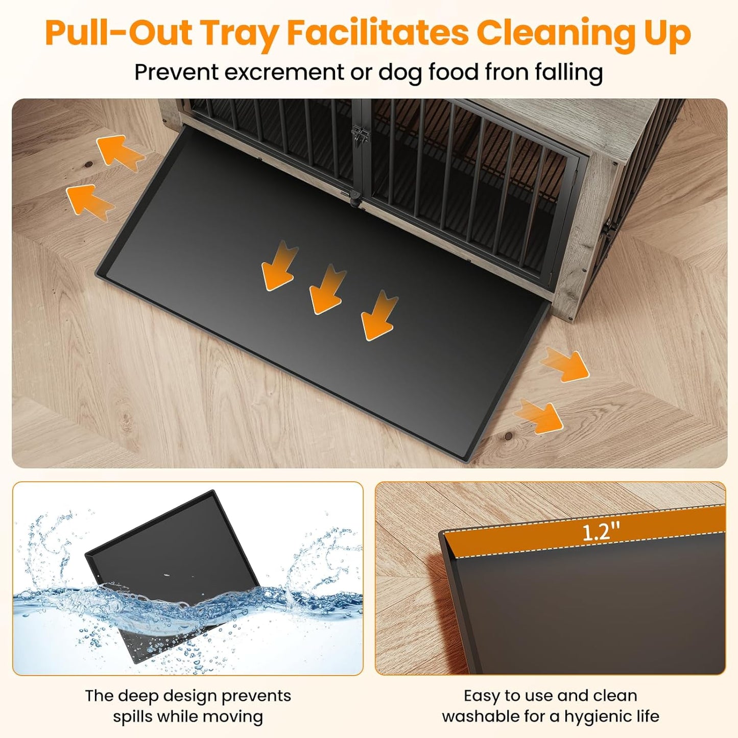 Dog Crate Furniture, Large Dog Crate Furniture, Dog Crate End Table for Large and Medium Dogs, Wooden Cage Kennel Furniture Indoor, Modern Dog Crate with Multi-Purpose Removable Tray