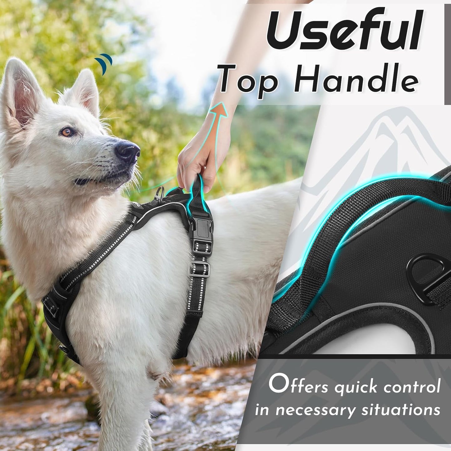 Eagloo Dog Harness for Large Dogs, No Pull Service Vest with Reflective Strips and Control Handle, Adjustable and Comfortable for Walking, No Choke Pet Harness with 2 Metal Rings, Black, XL