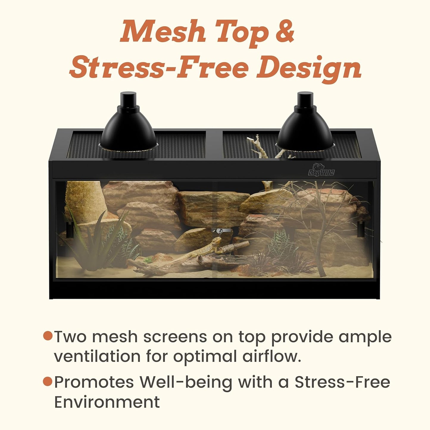 4x2x2 (120 Gallon) PVC Reptile Enclosure, RepWild Terrarium/Tank with Heavy-Duty Screen Top, Glass Sliding Doors & Lock for Bearded Dragons, Ball Python, Geckos, Lizards