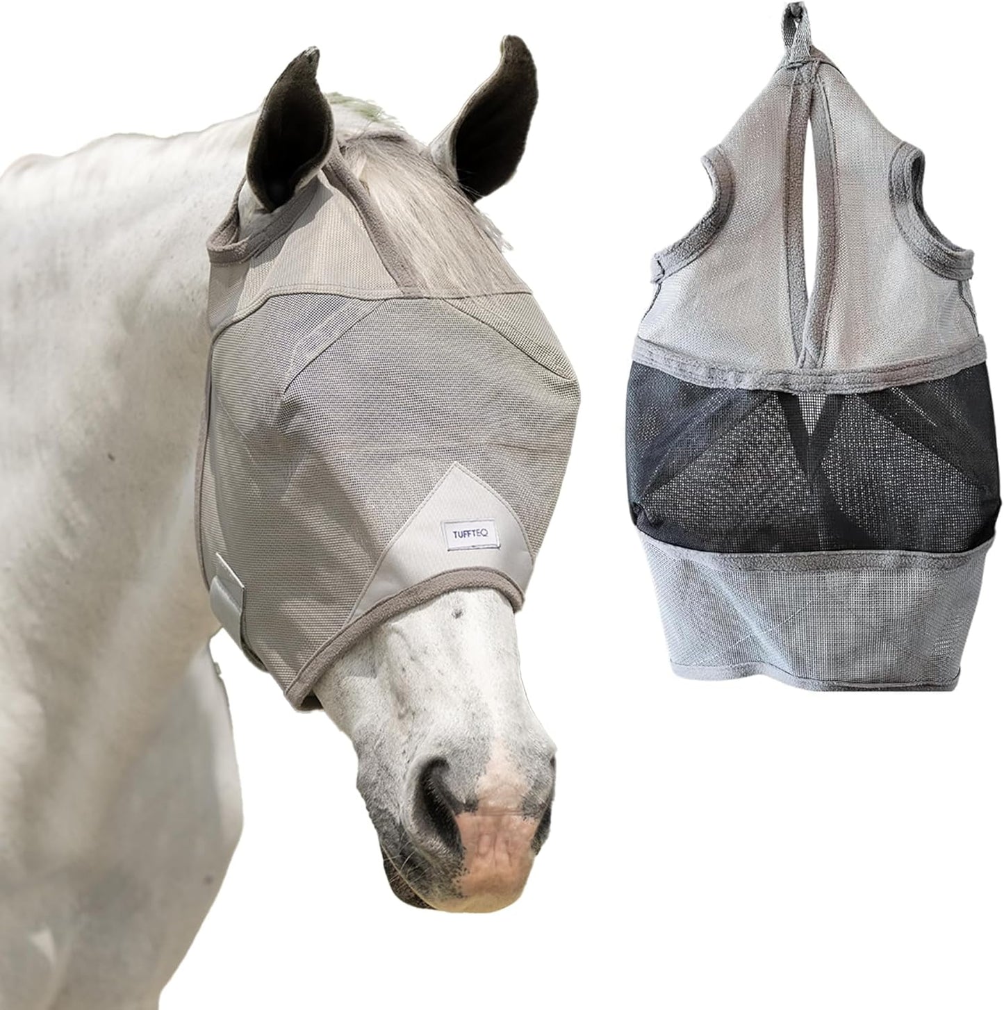 Plus-Size Horse Mask Without Ears | 95% UV Eye Protection | Built-in Visor | Breathable, Lightweight Mask | Adjustable Fit for Comfort Horse (Large Size)
