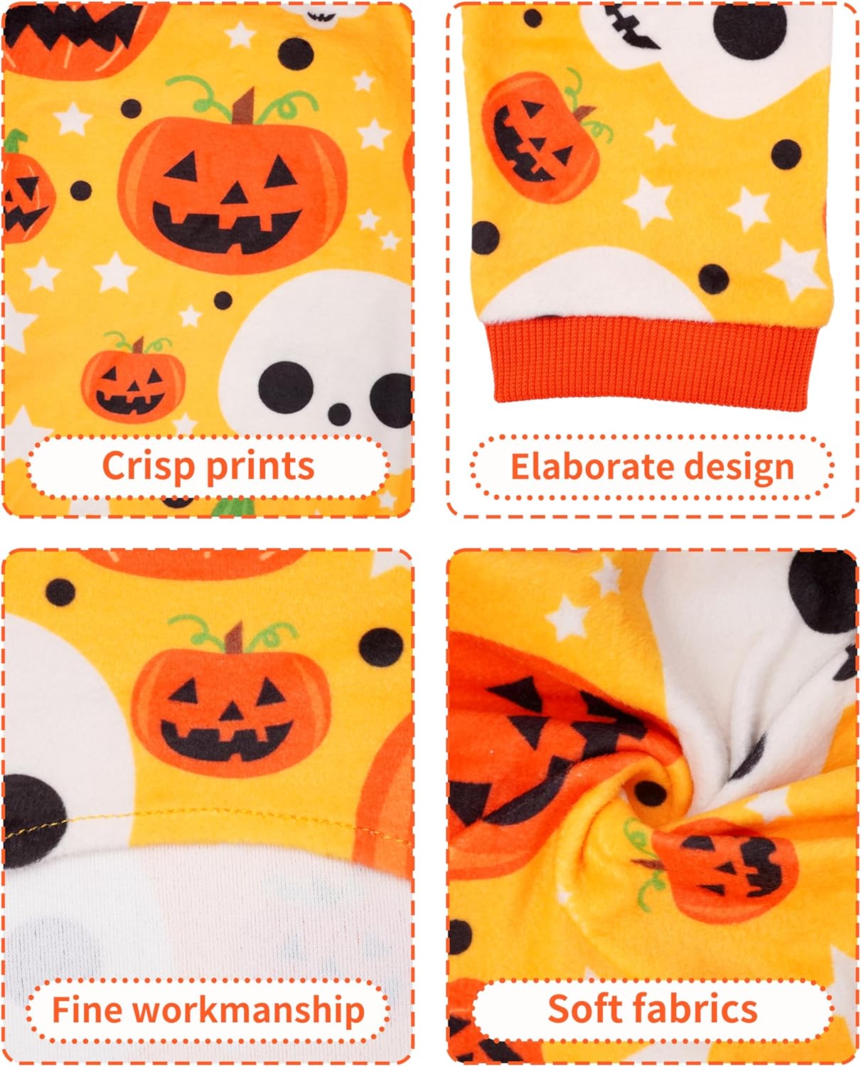 PET SHOW 4 Pack Halloween Small Dog Pajamas for Doggie Puppy Cats Kitten Onesies Pumpkin Ghost Soft Fleece Stretchy Jumpsuit Costume Boy Girl Pets PJs with Sleeve Clothes(S)