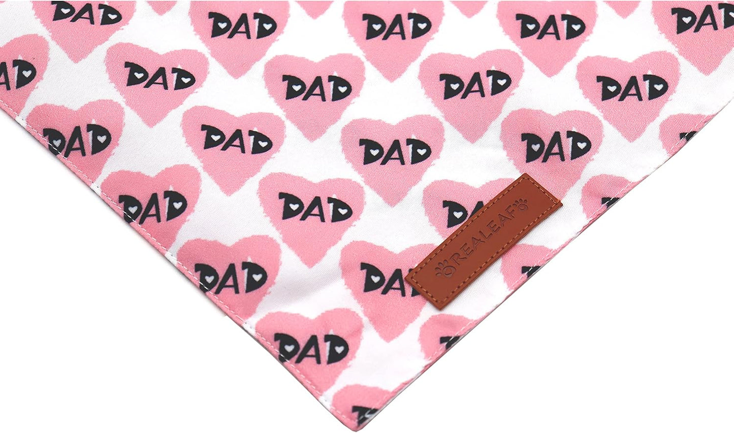 Realeaf Fathers Day Dog Bandanas 2 Pack, Reversible I Love My Dad Pet Scarf for Boy and Girl, Premium Durable Fabric, Bandana for Small Medium Large and Extra Large Dogs (Small)