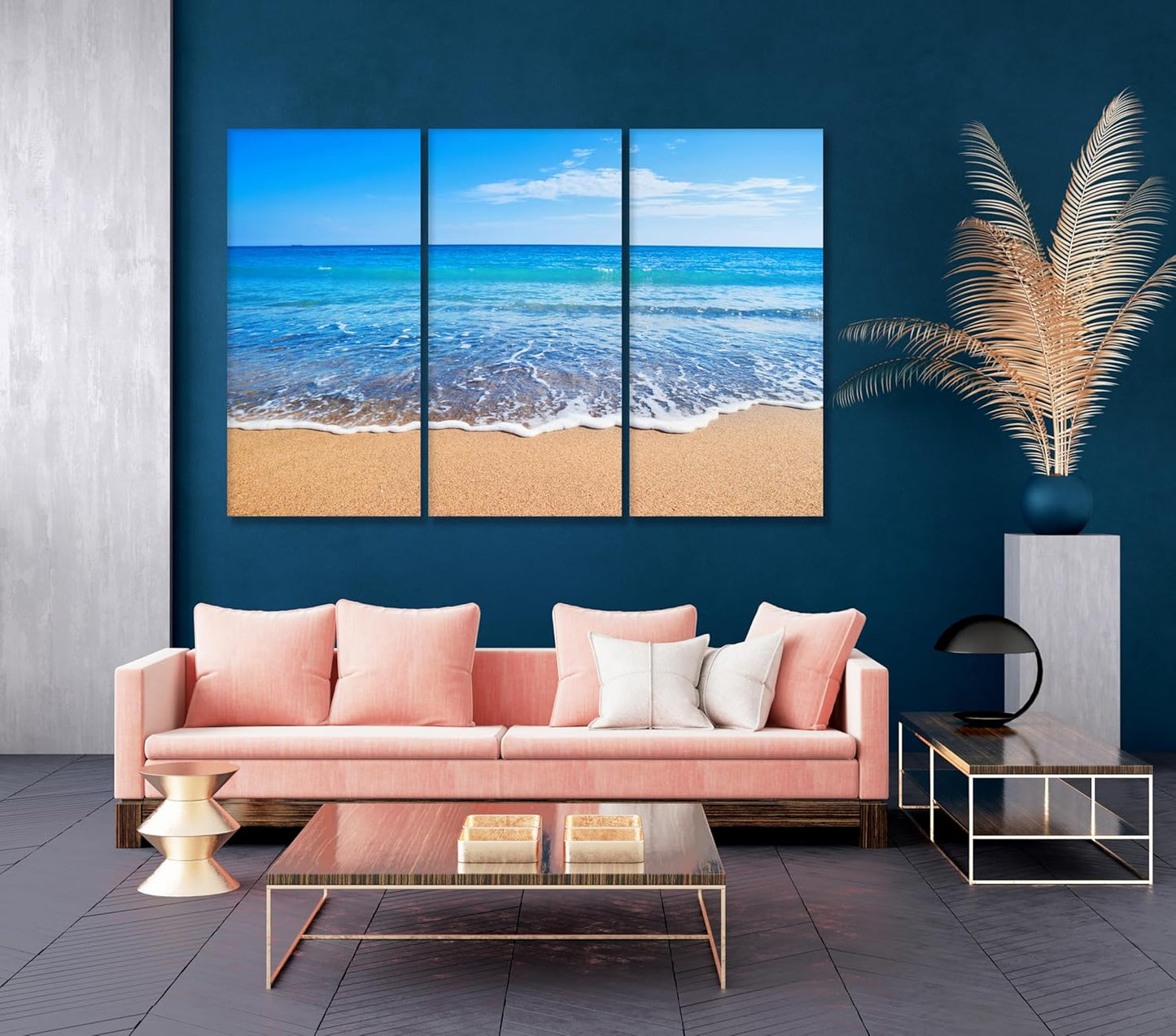 Nature Wall Art Prints - Ocean Forest Mountain Lake Canvas Landscapes - Small to Extra Large Living Room Bedroom Kitchen Bathroom Décor (Sandy Ocean Beach, 55L" x 83W"- 3 Panels)