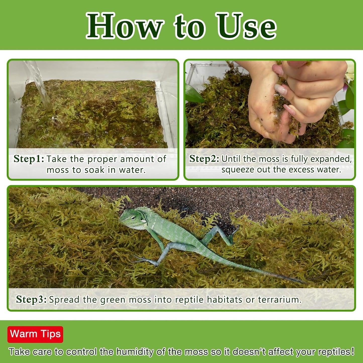 Halatool 5OZ Natural Sphagnum Moss for Reptiles- 8QT Green Live Moss for Terrarium Plants Long Fiber Reptile Moss for Leopard Gecko Snake Hamsters Tortoises Frogs Lizards Salamanders