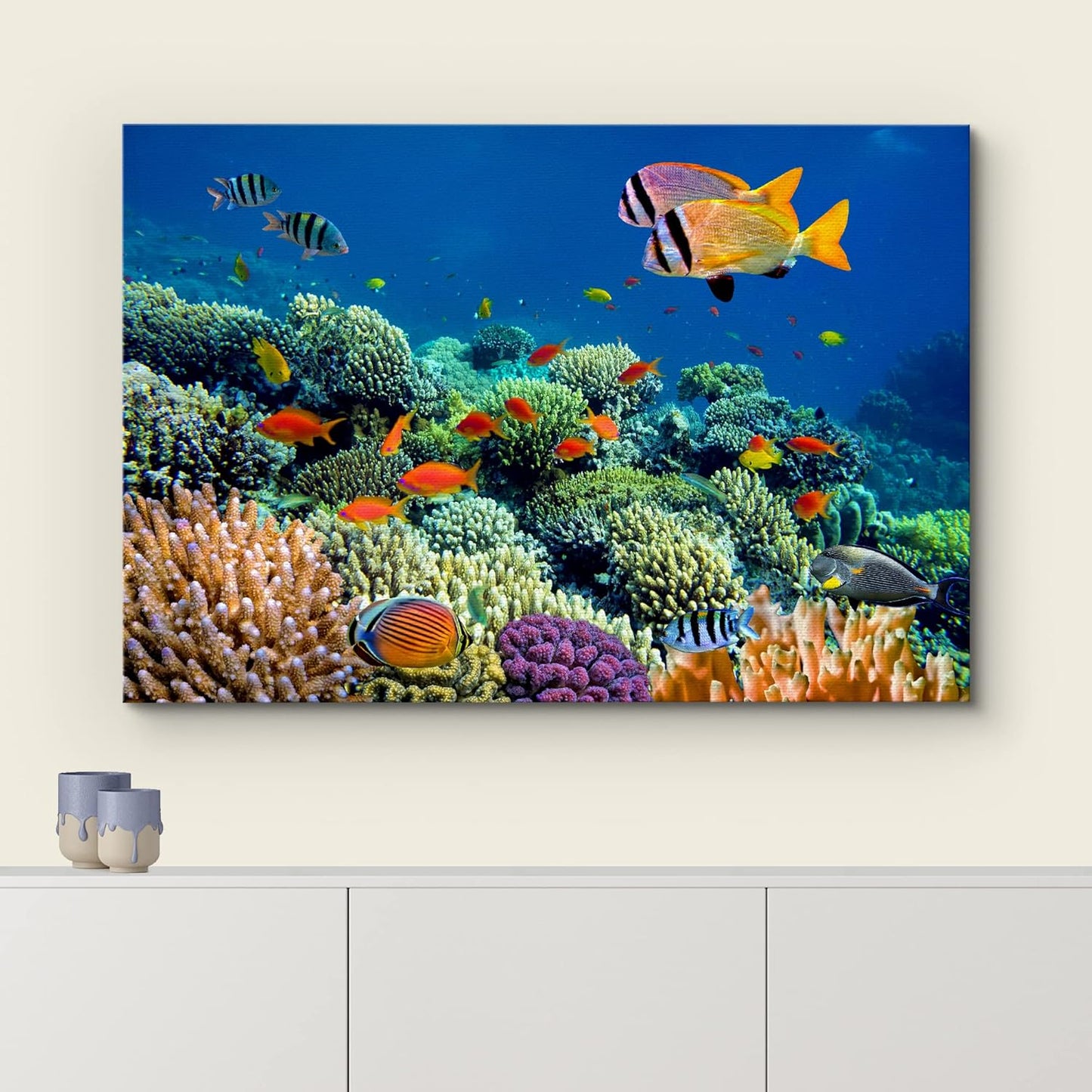 wall26 Canvas Print Wall Art Vibrant Coral Reef Underwater Panorama Nature Animals Photography Realism Rustic Scenic Landscape Wilderness Earth Colorful for Living Room, Bedroom, Office - 32"x48"