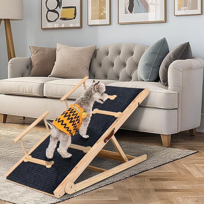Dog Ramp for Bed, Non-Slip Pet Ramp with 5 Adjustable Heights, Portable Foldable Wooden 40" Long Pet Stairs for Small & Large Old Dogs & Cats - Lightweight & Easy Storage