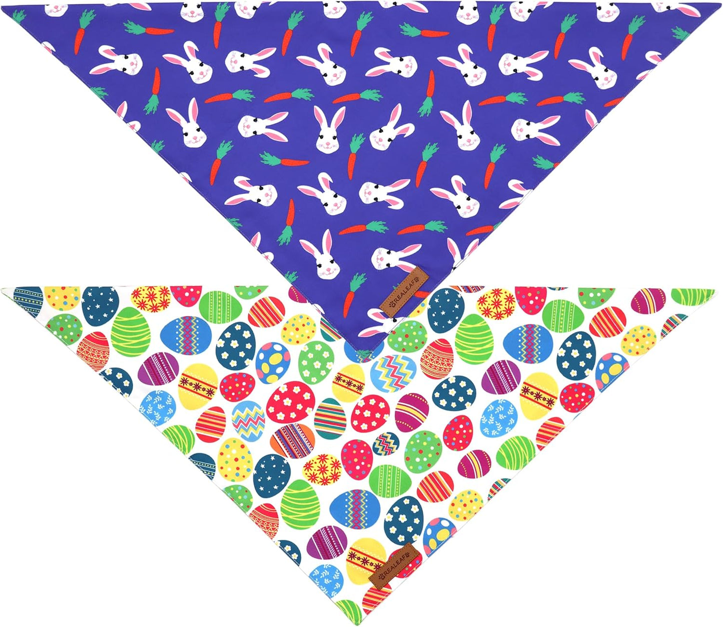 Realeaf Easter Dog Bandanas 2 Pack, Triangle Reversible Pet Scarf for Boy and Girl, Premium Durable Fabric, Holiday Bandana for Small Medium Large and Extra Large Dogs (Small)
