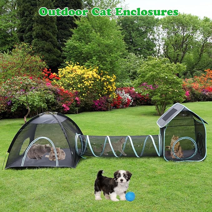 YUEPET Large Outdoor Cat Enclosures, 4 in 1 Portable Cats Tent with Cat Tunnels, Outside Kitten Playpen Tents DIY in Multiple Ways for Cats and Small Animals