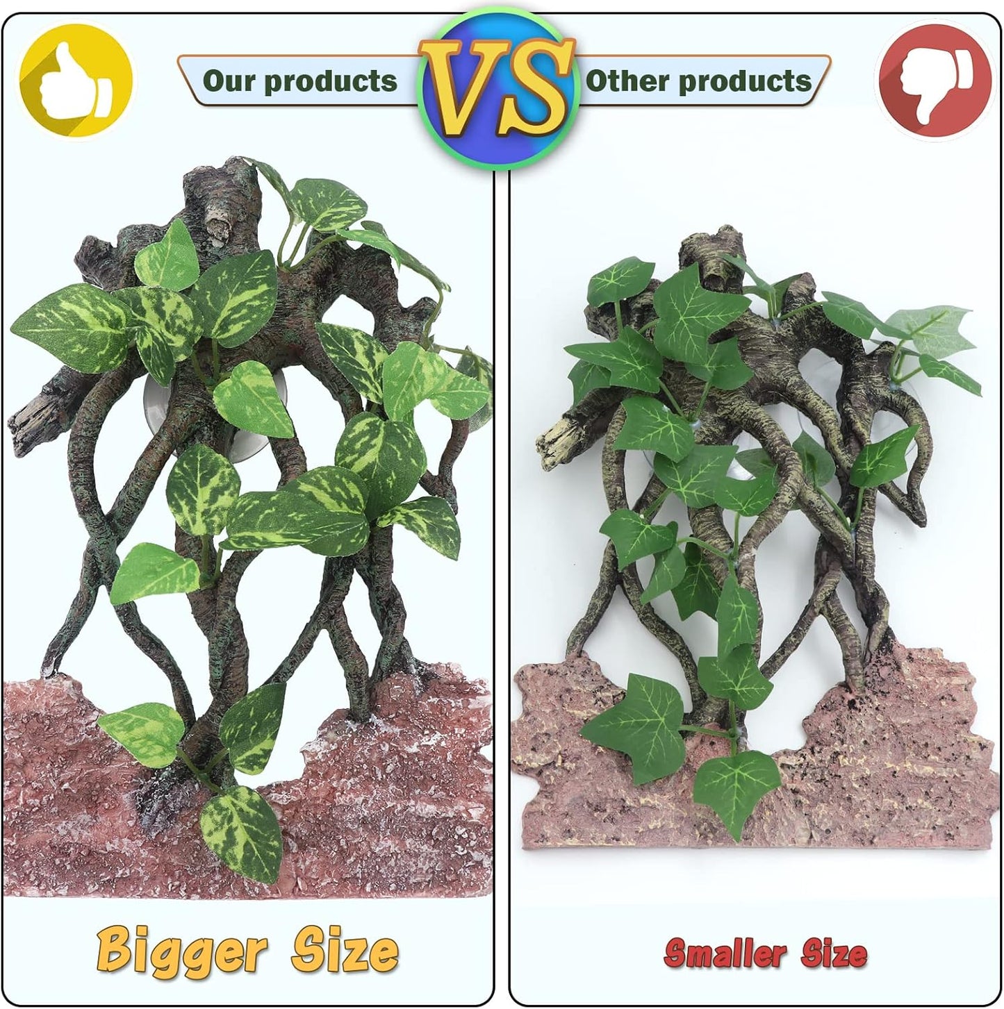 AQUA KT Reptile Terrarium Climb Corner Tree Branch Rock Background Decoration with Suction Cup for Amphibian Lizard Snake Gecko Bearded Dragon Cage Tank Habitat Decoration Accessory