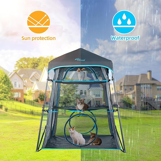 X-Large Catio Outdoor Cat Enclosure,3-Tier Spacious Outdoor Cat Tent for Indoors and Outdoors,Portable and Foldable Kitty Enclosure,Two Doors Design can Assemble More Shapes (Patented)