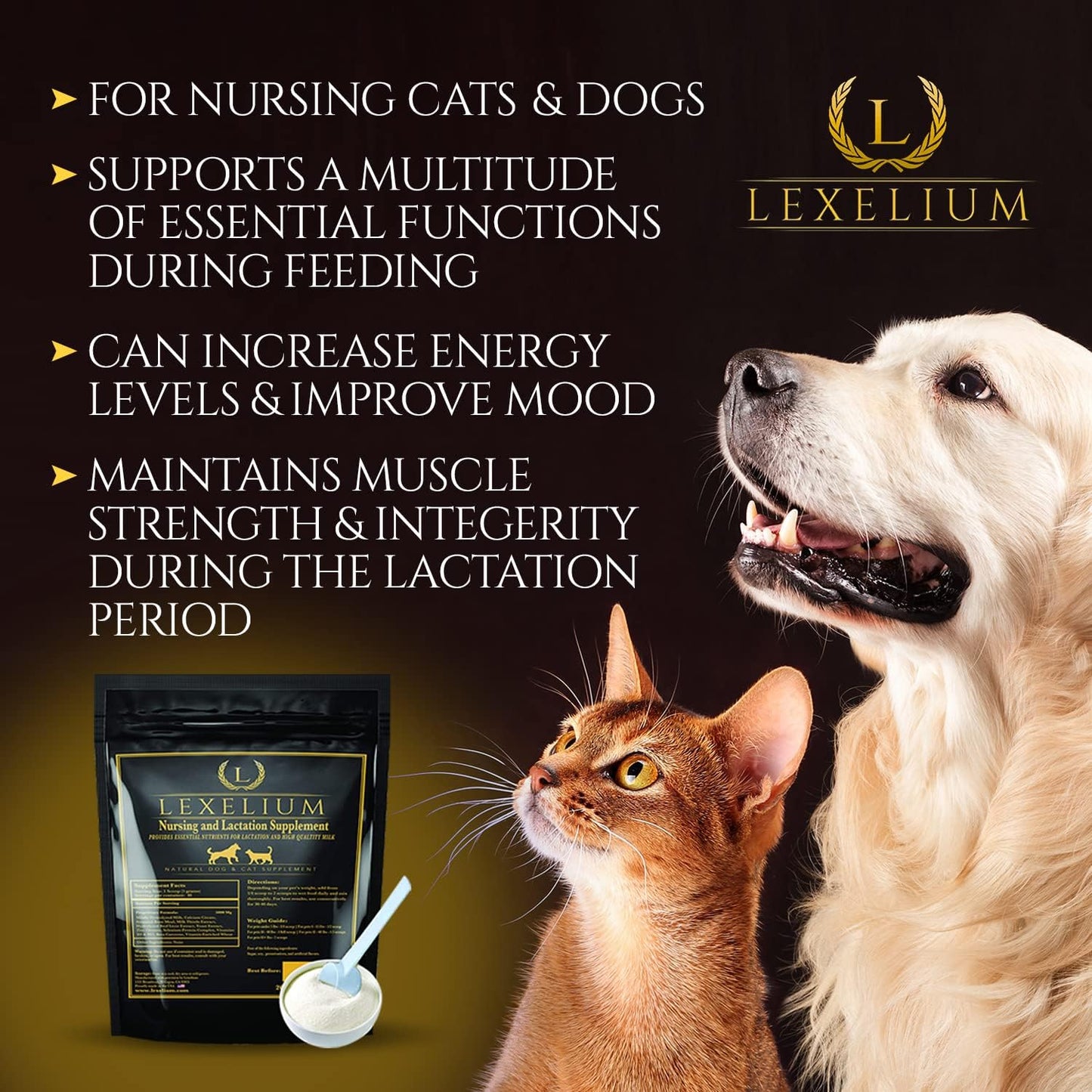 Nursing Supplement and Vitamins for Nursing Dogs and Cats - Nursing, Lactation and Recovery Supplement for Breeders - Muscle & Mental Development for Puppies and Kittens - 200g