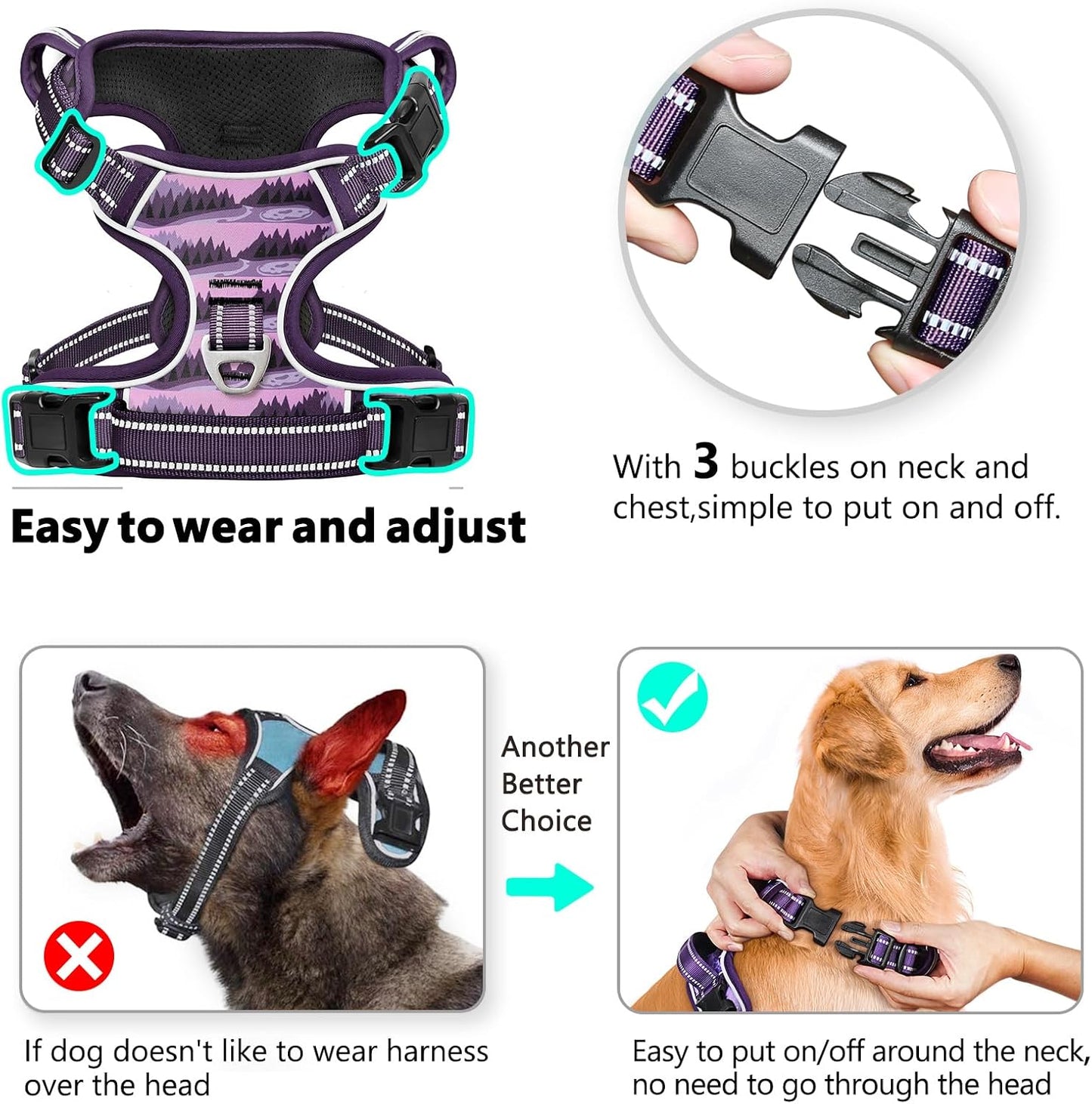 Timos Dog Harness,No-Pull Pet Harness Adjustable Soft Padded Dog Vest,Reflective No-Choke Pet Oxford Vest with Easy Control Handle for X-Small Dogs,Moon Night,XS