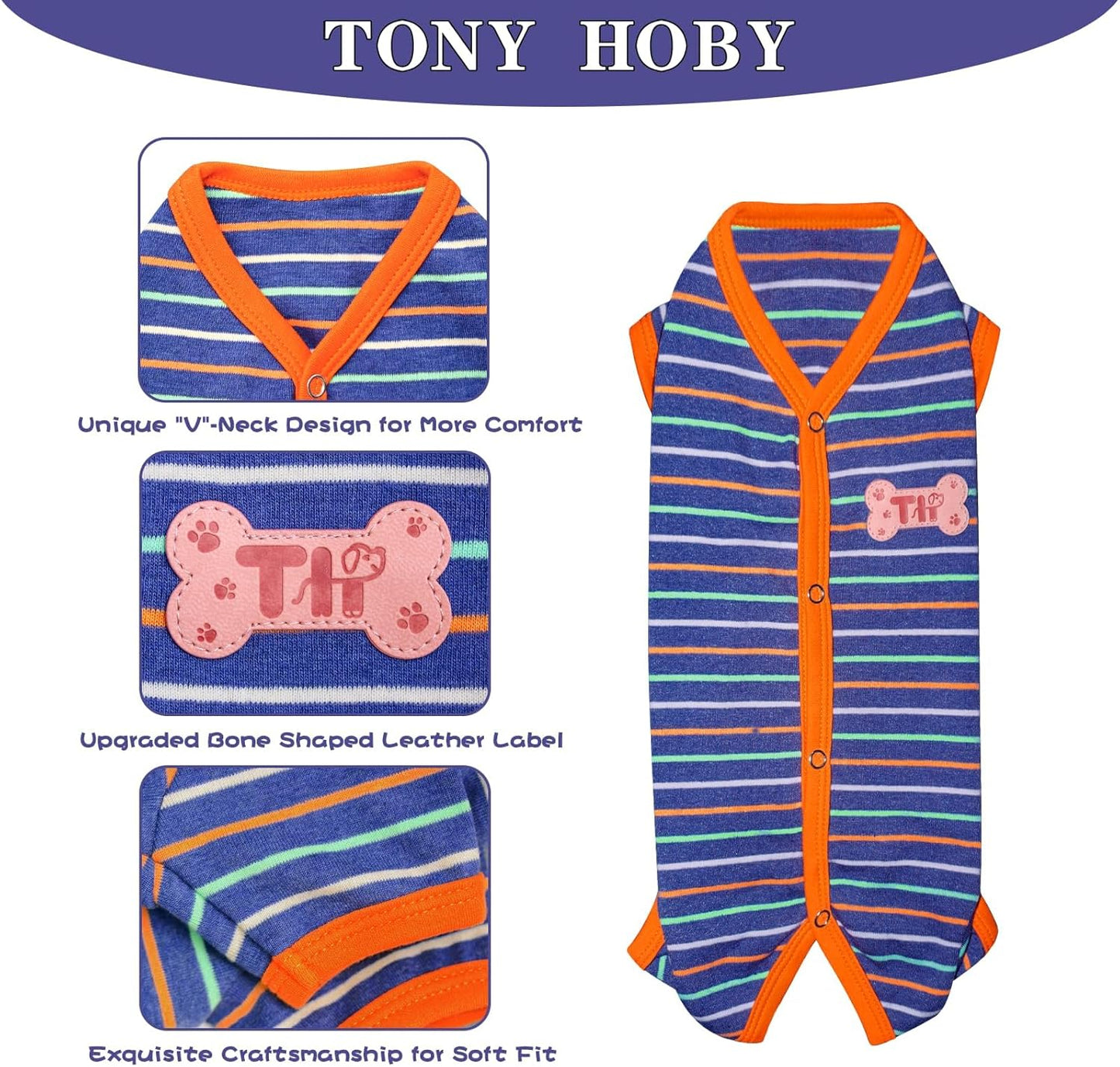 TONY HOBY Dog Pajamas, Male Dog Warm Pajamas with Thermal, Dogs Jumpsuit Shirt for Small Medium Dogs (Navy Blue, Boy, M)
