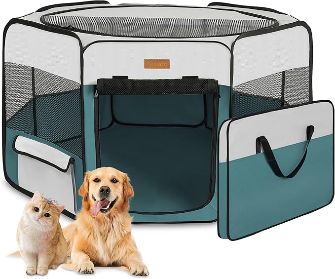 Dog Playpen, Portable Pet Play Pen for Cat, Puppies, Rabbits, Chickens, Foldable Large-Capacity Pet Tent for Indoor/Outdoor Travel Camping Blue