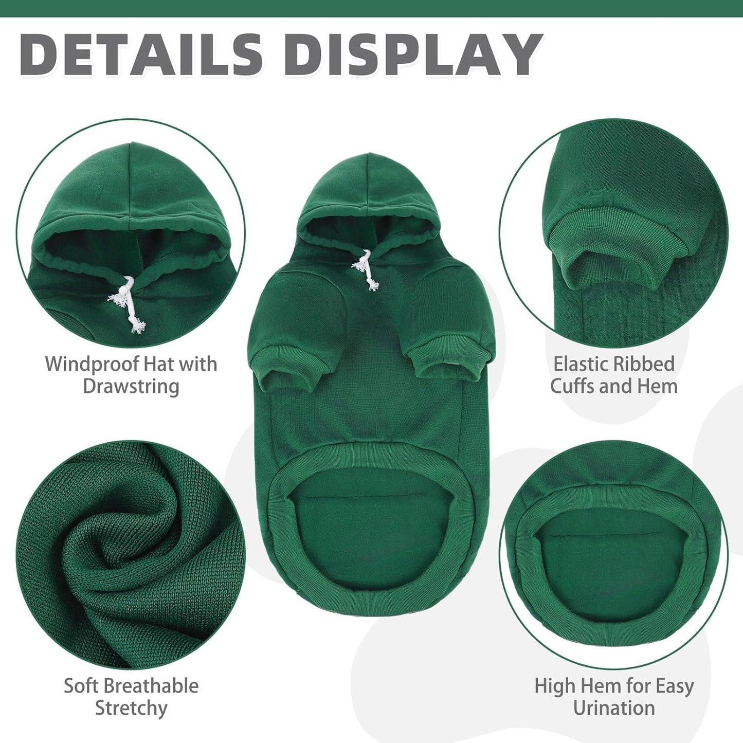 KOOLTAIL Basic Dog Hoodie - Soft & Warm Dog Hoodie Sweater with Leash Hole and Pocket, Dog Winter Coat, Cold Weather Clothes Sweatshirt for Small Medium Large Dogs Puppy Cat Boys Girls Deep Green XS