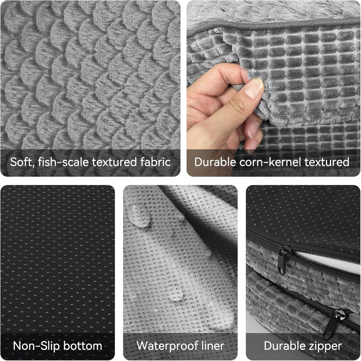 JOEJOY Orthopedic Dog Beds Large Sized Dog, XL Egg-Crate Memory Foam Pet Couch Bed with Bolster Sides, Waterproof Lining, Removable Washable Cover & Non-Slip Bottom, Grey