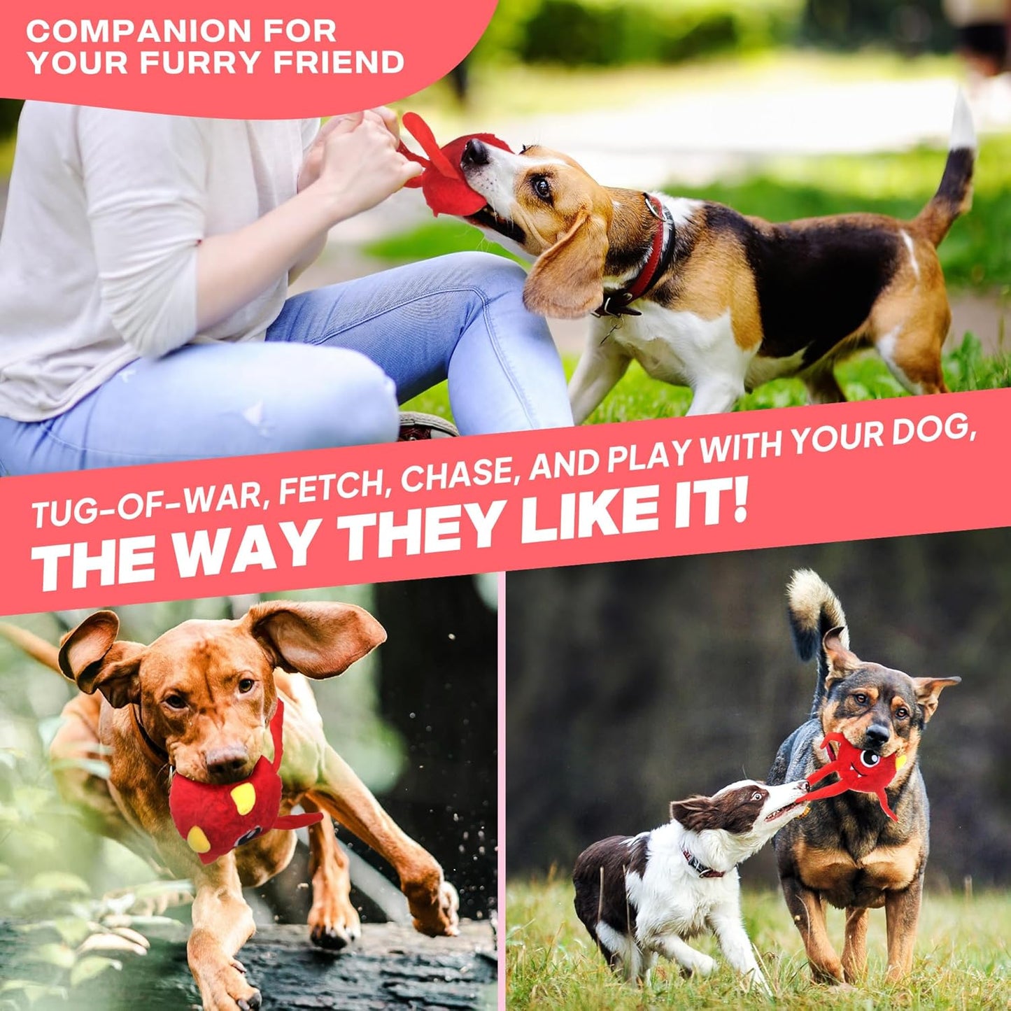 Fida Dog Chew Toys for Aggressive Chewers(3in1),Squeaky Dog Toys for Large Dogs，Interactive Dog Toys to Keep Them Busy, Dog Ball for Small, Medium and Large Dogs(Red)