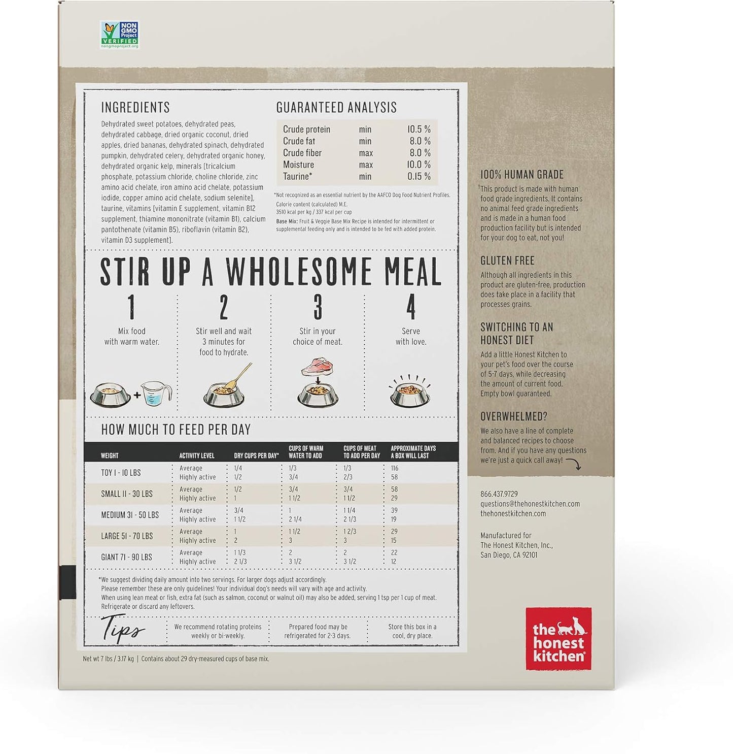 The Honest Kitchen Human Grade Dehydrated Grain Free Fruit & Veggie Base Mix Dog Food (Just Add Protein) - 7 Pound Box (Makes 12 Pounds)