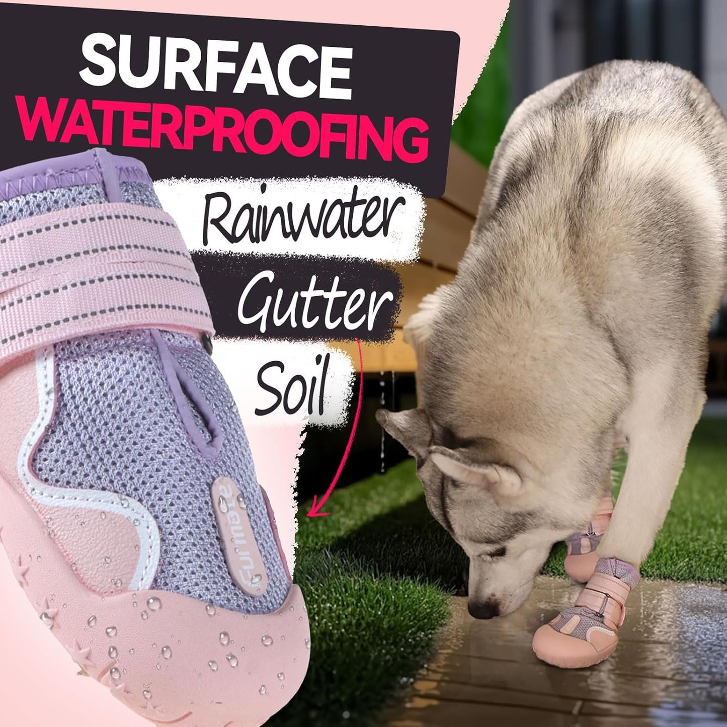 Dog Shoes for Large Small Medium Dogs, Breathable Mesh Dog Boots & Paw Protectors for Summer Hot Pavement Winter Snow, Waterproof Anti-Slip Dog Booties for Hiking Hardwood Floors(Pink-Purple7)